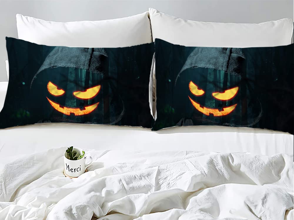 Pościel 200 x 200 cm, niebieska pościel na Halloween, 110 g/m², z mikrofibry 3D + 2 poszewki na poduszkę 80 x 80 cm, do sypialni, pościel dla dziewcząt, odporna na pot, dla chłopców i dziewczynek