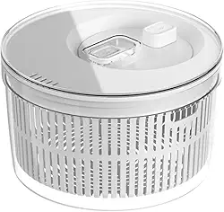 Secador e Centrifugador de Saladas Grande 5,5 Litros - Lava e Seca Folhas, Legumes e Verduras com Bowl e Cesto Removíveis
