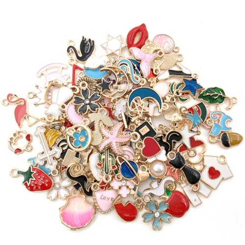 Image of Zibuyu Gold Plated Enamel DIY Charms for Jewelry Making Materials Kit - Animal Moon Star Fruit Pendants Bracelet Making Set