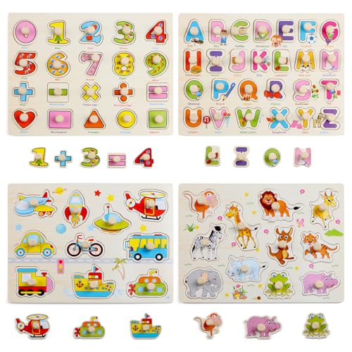 Wondertoys 4 Pieces Wooden Jigsaw Puzzles Vehicles/Alphabet 