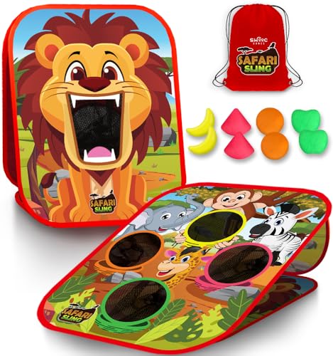 Swooc Games - Safari Sling | 2-in-1 Bean Bag Toss Game for Kids | 5-Second Setup Kids Cornhole Game Set | Outdoor Toddler Activities | Backyard Party Games | Corn Hole Set Toddler Bean Bag Toss