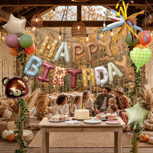 Image of Happy Birthday Banner Letter Balloon Dusty Colorful Birthday Decor Kit