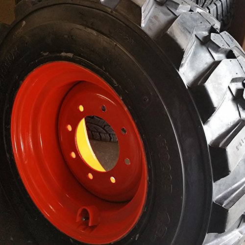 SET OF FOUR (4) 12-16.5 SKID STEER LOADER TIRES WITH ORANGE Color Rims mounted, 14 PLY, SKS 400-12x16.5 - Thumbnail 3