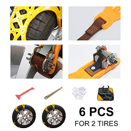 soyond Snow Chains Car Anti Slip Snow Tire Chains Adjustable Anti-Skid Chains Car Tire Snow Chains for Car/SUV/Trucks-Set of 6 Width 165-255mm/6.4-10.1'' (Set of 6 Width 165-255mm/6.4-10.1'')