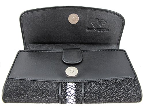 Genuine Row Diamond Stingray Skin Leather Women's Trifold Clutch Wallet Black3