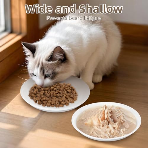 Alitree 4 Stück Katzennapf Keramik, Futternapf Katze mit Rutschfestem Silikonboden, Katzennäpfe Flach von Ermüdung der Schnurrhaare, zum Aufbewahren von Futter und Wasser für Katzen und Welpen