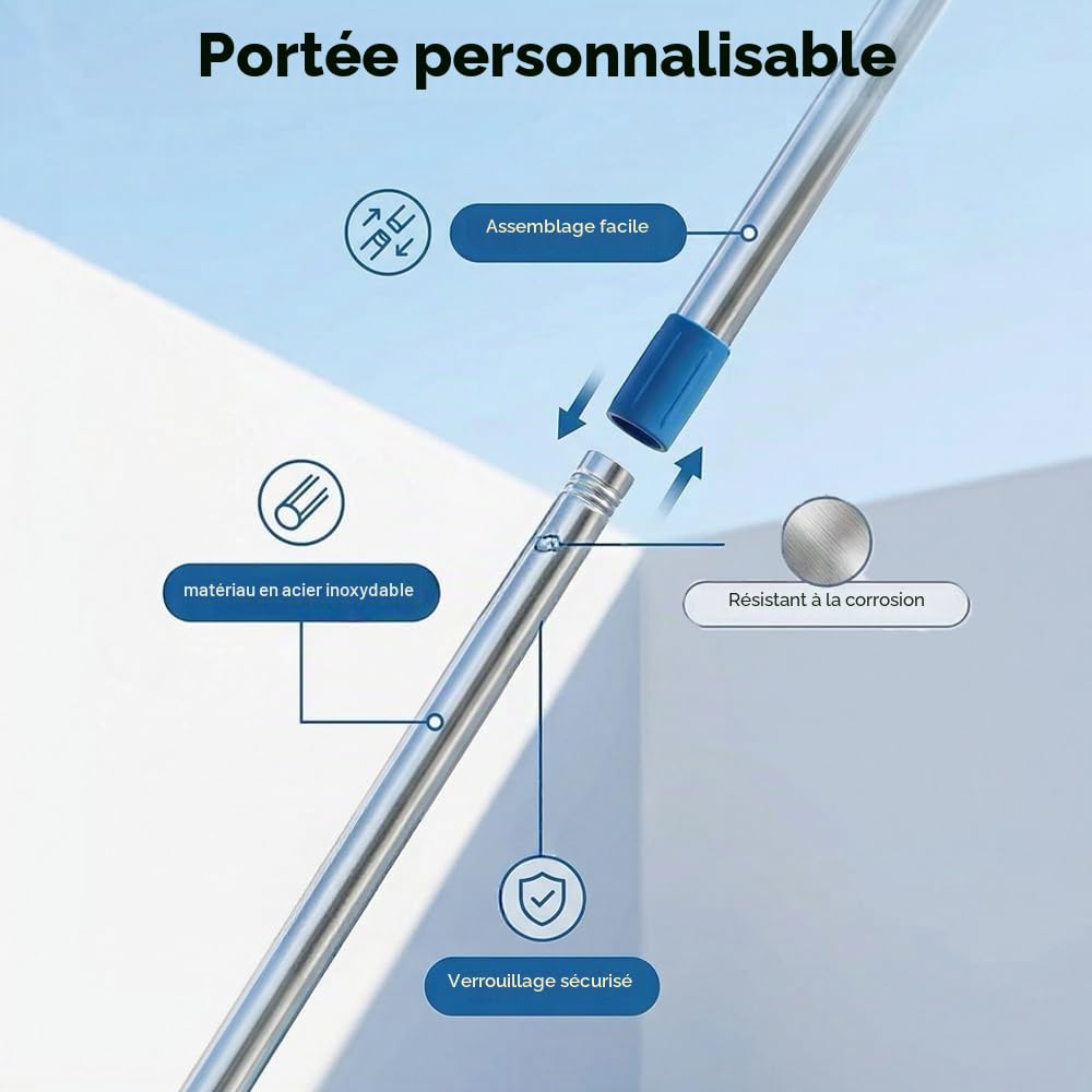 Balai de Piscine avec Tige en Acier Inoxydable réglable en Longueur 230 cm, Balai Piscine Brosse 45 cm，avec Perche Amovible avec Tige en Acier Inoxydable réglable en Longueur