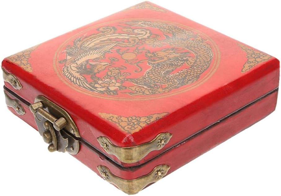 MAGICLULUMAGICLULU Wooden Trinket Box Vintage Jewelry Storage Box Wooden Treasure Box with Brass Latch Dragon