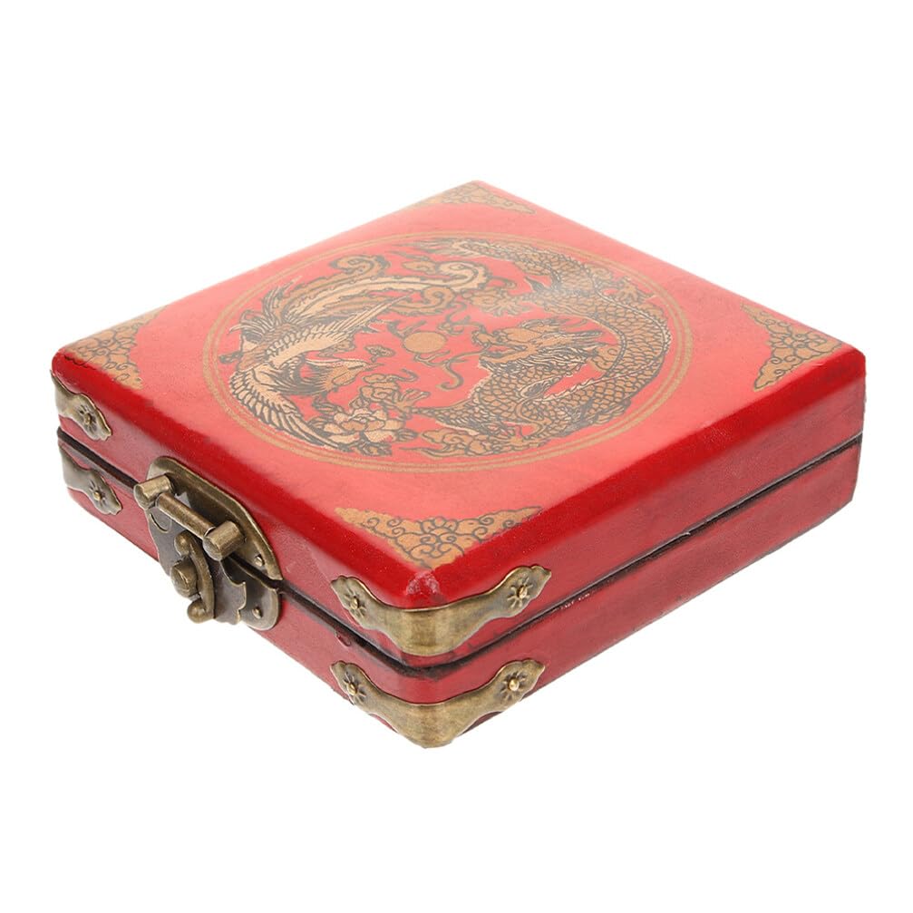 MAGICLULUMAGICLULU Wooden Trinket Box Vintage Jewelry Storage Box Wooden Treasure Box with Brass Latch Dragon