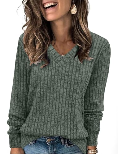 V Neck Long Sleeve Shirts for Women Casual Fall Tops Lightweight Tunic Sweaters Fashion Clothes 2025