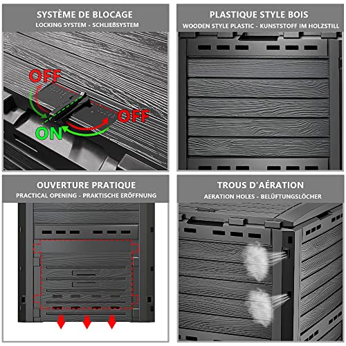Foto von VOUNOT Komposter aus Kunststoff für Garten, 300L Thermokomposter Wetterfest, Schwarz