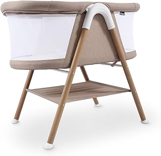Kiddies Kingdom Aya Easy Dream Portable Baby Crib, Foldable Travel Cot with Mesh Sides, Lightweight Design for Newborns and Toddlers (Wood/Sandstone)