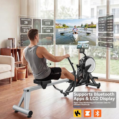 Image of pooboo Rowing Machines for Home, Dual Wind & Magnetic Resistance, Foldable Row Machine 400 LB Weight Capacity, 14 Levels Resistance Quiet Rowers for at Home Exercise, App Supported