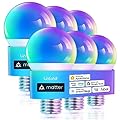 Linkind Matter Smart Light Bulb, WiFi Smart Bulbs, Work with Apple Home, Siri, Alexa, Google Home, SmartThings, RGTBW Color Changing Light Bulbs Mood Light, Music Sync, A19 E26 60W, 2.4Ghz WiFi 6 Pack