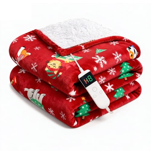 Image of Electric Blanket Heated Throw, Soft Flannel 50 inchx60 inch Plaid Heating Blanket with 8 Hours Auto Off 10 Fast Heating Levels Machine Washable Sherpa Heated Blanket with Overheating Protection