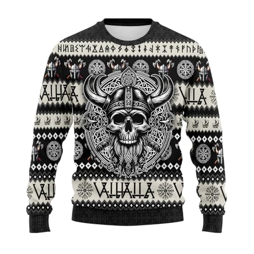 Skull Ugly Christmas Sweater for Women - Viking Mens Ugly Christmas Sweater Xmas Graphic Crew Neck Sweatshirt Series 42
