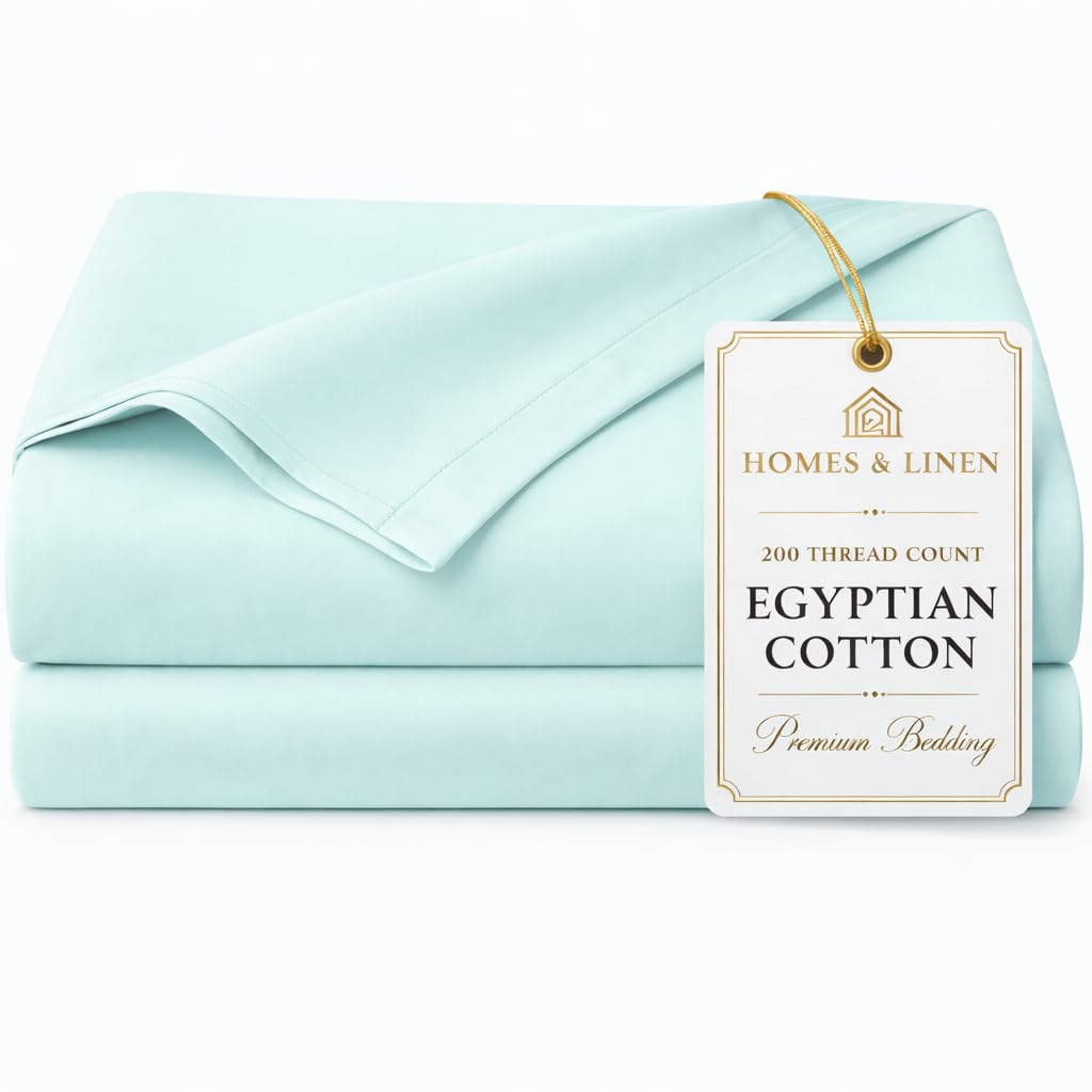 HOMES-LINEN Flat Sheet 100% Egyptian Cotton 200 Thread Count Hotel Quality Flat Bed Sheets (Aqua, King)