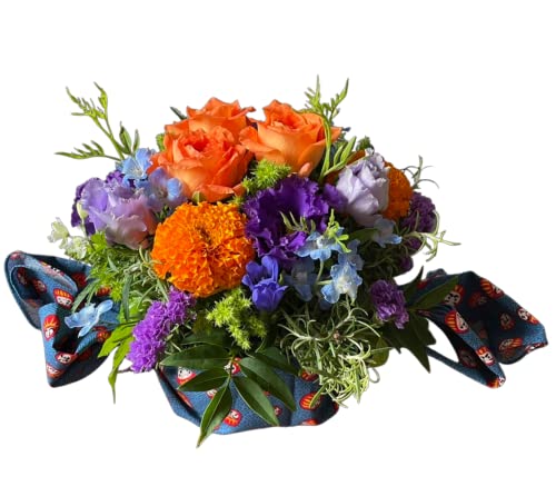 Avail 和風 生花 フラワー アレンジメント 敬老の日 秋 お月見 誕生日 還暦 長寿 祝い (【風呂敷シリーズ】オレンジ&紫)