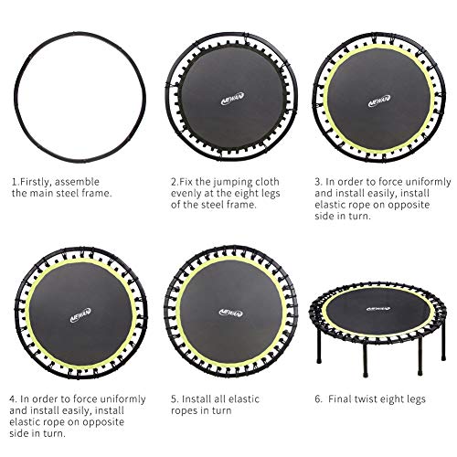 Newan 48" Silent Trampoline, Fitness Trampoline Bungee Rebounder Jumping Cardio Trainer Workout for Adults - Max Limit 330 lbs