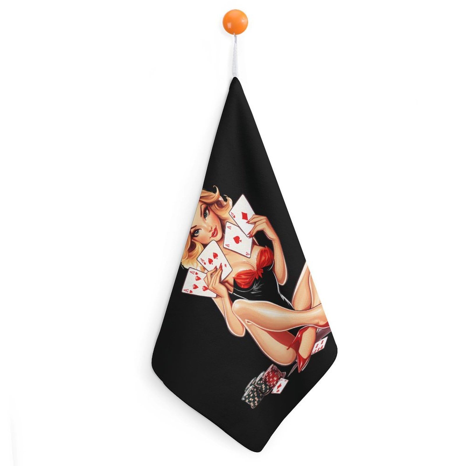 TXFBTRFSA Aces Playing Cards Pinup Girl Hand Towels with Hanging Loop Kitchen Towel Handkerchiefs Cleaning Cloths