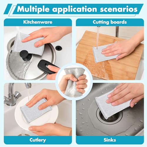 Image of 6 Pack Kitchen Scrubbing Sponges for Cleaning, Washable Dish Sponges, Reusable Non Scratch Scrubbing Pads, Sink Steel Wool Dishcloth, Wire Scouring Sponge for Cookware, Pots and Pans
