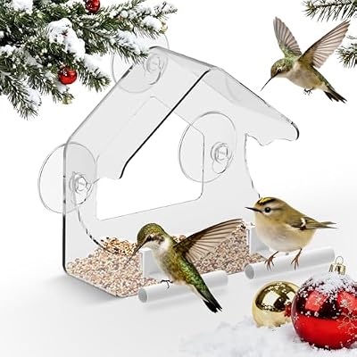 BTFSZ Clear Window Bird Feeder for Outside - Strongest Suction Cups 360° View Acrylic Design, Easy Fill & Clean Removable Tray-Perfect Christmasfor Gifts Bird Lovers, Kids, Grandparents,Cat Owners