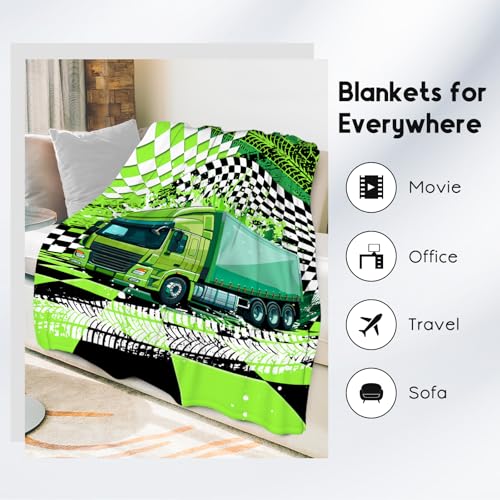 Boys Blanket, Kids Car Blankets Gifts, Construction Truck Theme Throw, Cozy Flannel Throw for Men, 60"x80"