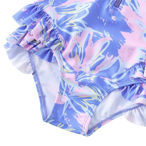 Image of UMELOK Girls Long Sleeve Rash Guard One Piece Swimsuits UPF 50+ Ruffle Zipper Bathing Suit 4-10 Years