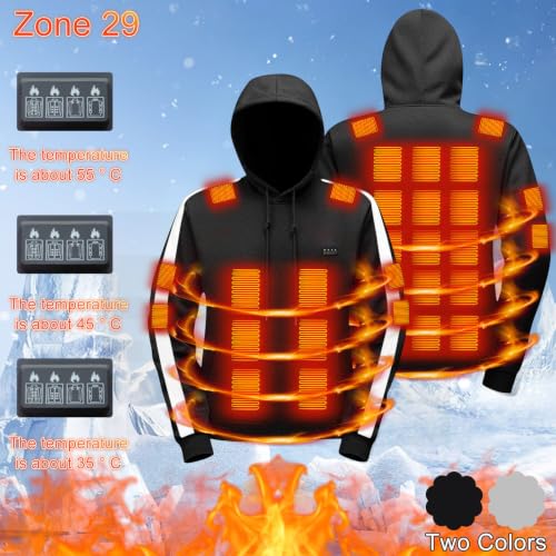 Heated Sweatshirt for Men 29 Heating Zones 3 Levels Winter Pullover Black - image 3