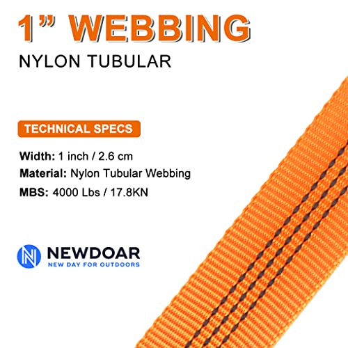 Image of NewDoar CE UIAA Certified 1 Inch Nylon Webbing Strap /Tubular Climbing Webbing - Heavy Duty Strap for Rescue, Climbing, Harnesses, Rock Work, & Firefighting