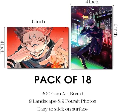 Image of ATEVON Jujutsu Kaisen Anime Wall Collage Kit - Pack of 18 Multicolor 6x4 inch Posters Featuring Yuji Itadori Megumi Fushiguro Satoru Gojo - Manga Wall Art for Bedroom Dorm Decor (300 GSM)