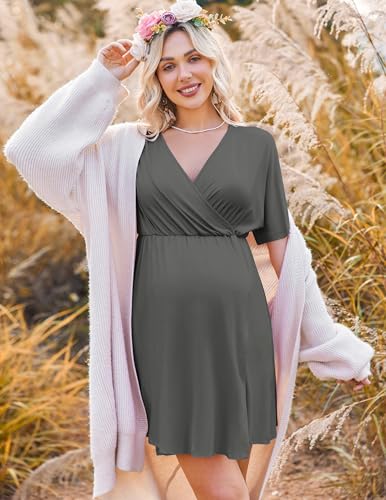 Image of Ekouaer 3 in 1 Labor and Delivery Gown for Hospital Short Sleeve Maternity Nursing Dress Nightgown Postpartum Sleepwear