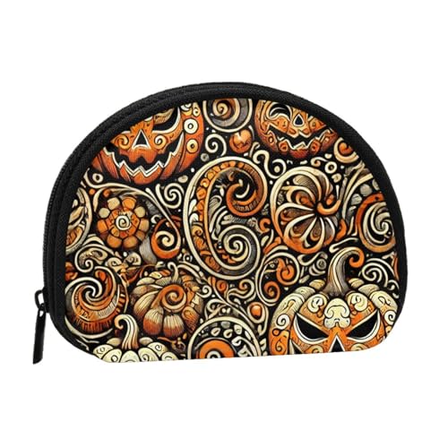 Portable Coin Purse Pumpkin-Face-Holiday Mini Zippered Money Pouch Card Holder