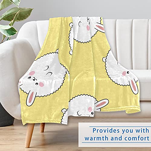 Couverture douce lapin jaune anti-frissons pour canapé et camping