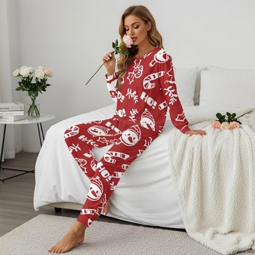 Image of Women's 2 Piece Printed Pajama Set Long Sleeve Sleepwear Set with Long Pants Casual Lounge Sets with Pocket