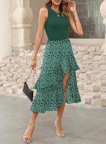 Image of Dokotoo Women's 2026 Sleeveless Spring Summer Dresses Casual Boho Crewneck Floral Boho Cocktail Party Dresses