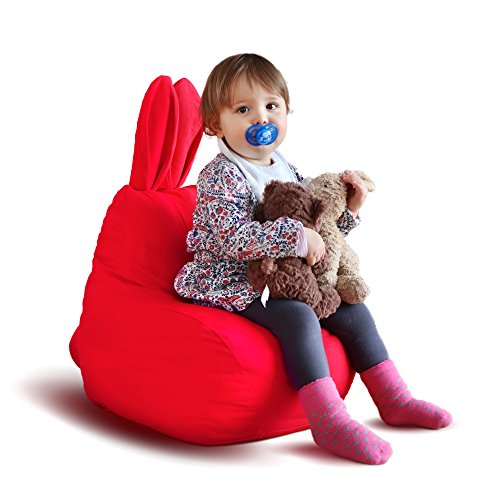 Teddy and Flower Premium Stuffed Animal Storage Chair - Adorable Bunny Rabbit Bedroom Toy Storage | Comfy Bean Bag for Toddlers & Children | Home Organization Kids Toys, Clothes, Blankets (Red, S)