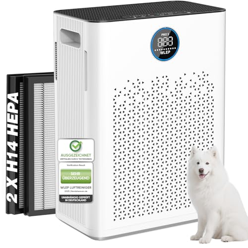 Luftreiniger für Große Räume bis 110 m², 2 x H14 HEPA Filter & Waschbarer Vorfilter, CADR 350 m³/h, 6-stufiges Filtersystem, Ideal für Hausstaub, Gerüche, Tierhaare Luftreiniger für Große Räume bis 110 m², 2 x H14 HEPA Filter & Waschbarer Vorfilter, CADR 350 m³/h, 6-stufiges Filtersystem, Ideal für Hausstaub, Gerüche, Tierhaare