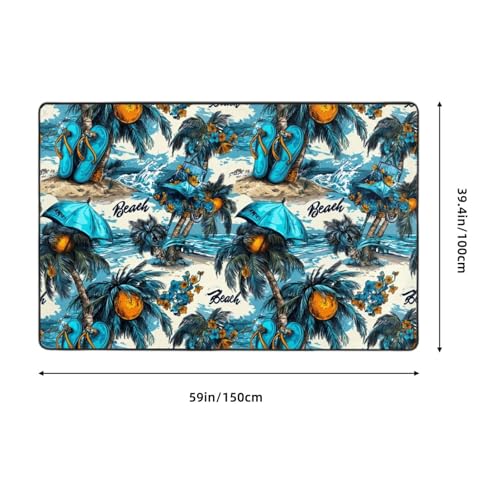 Tapis de salon bleu hawaïen imprimé plage 150x100 cm lavable