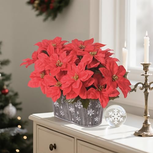 Poinsettia artificiel en pot de Noël pour décoration de table rustic