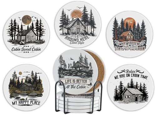 Onebttl Cabin Gifts - Cabin Theme Coaster Set of 6,