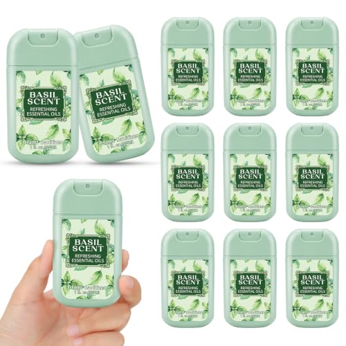 Image of 12 Pack Mist Hand Sanitizer Spray Keychain Cute Mini Hand Sanitizer Travel Size Bulk 1oz Scent Moisturizing Back to School Teacher Gift Classroom Variety Pack for Gym Purse Backpack(Green,Basil)