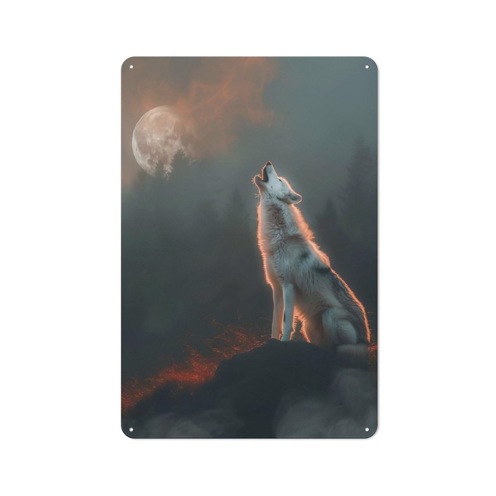 Moonlit Howling Wolf Decorative Tin Sign 30x20cm, Old Fashioned Vintage Wall Decor for Lounge, Study, Pub Or Wall Gallery