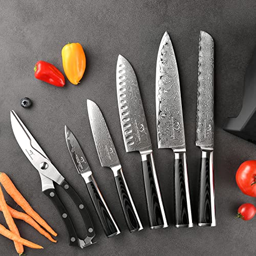 NANFANG BROTHERS Knife Set, 7 Pieces Damascus Kitchen Knife Set with