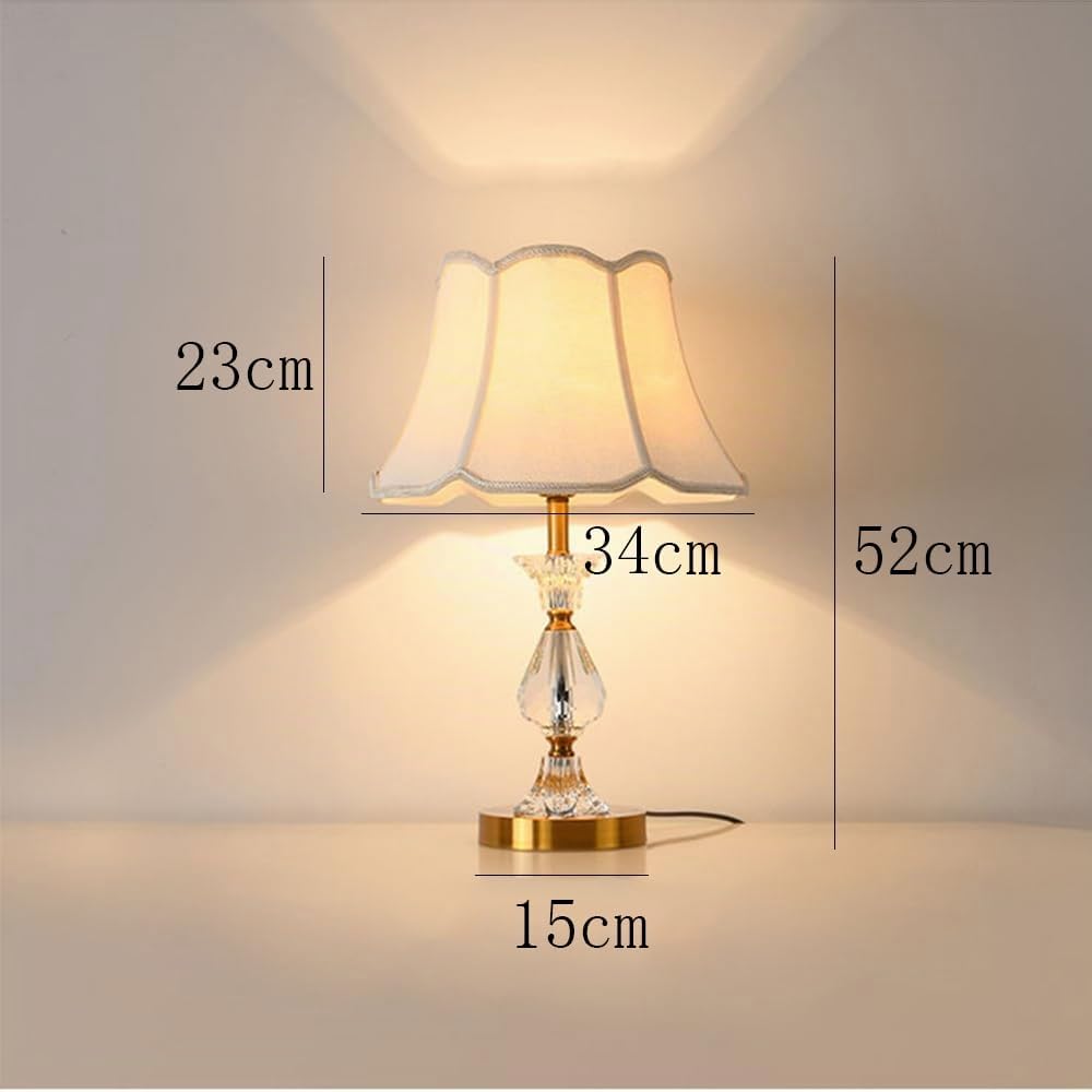Lampara de noche, lampara de mesita de noche Blanco, E27 lampara para mesa con cristales y pantalla dorado, sobremesa Lámpara De Escritorio redondo pantalla dormitorio Sala De Estar Hotel estudio