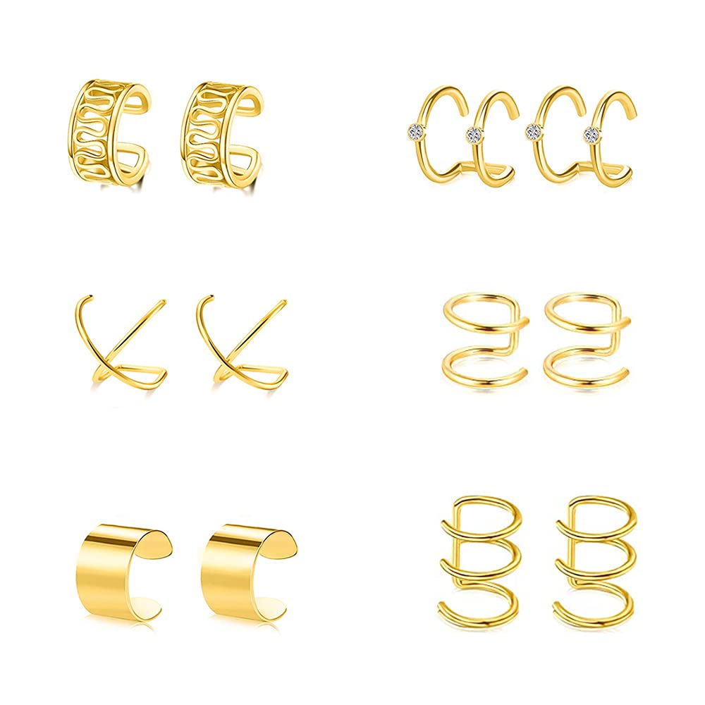 Stainless Steel Fake Ear Clips Set Non Piercing Earrings Hoop Ear Cuffs Helix Cartilage Clip on Earrings Set for Men Women, 6-8 Various Styles