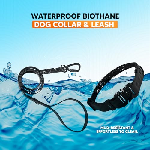 Image of Adil'S Waterproof Leash and Collar Combo Set - Adjustable & Breathable Biothane Collar with Leash Suitable for Medium & Large Size Dogs (Lease 5Ft), Black, M