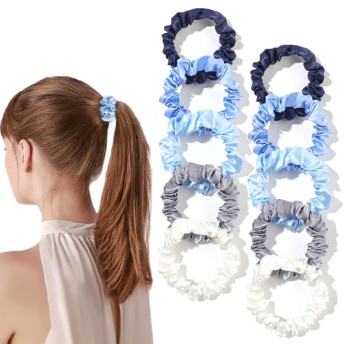 Image of Silk Hair Ties Satin Scrunchies - Small Mini Scrunchy for Women Thick Hair Accessories Cute Soft No Slip Hair Elastics Ponytail Holder for Curly Hair No Damage Hairties Gift for Girls
