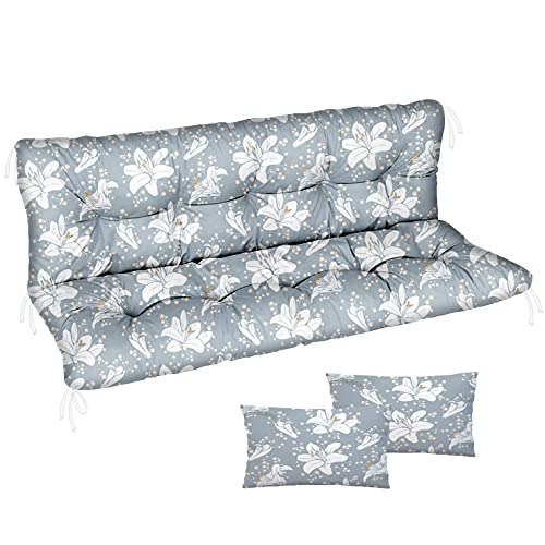 Ferocity Auflage für Hollywoodschaukel 150x50x50 Gartenbankauflage und 2 Kissen Palettenauflage Bankauflage Sitzkissen und Rückenkissen Polsterauflage Matratze Gartenpolster, Lilien [133]