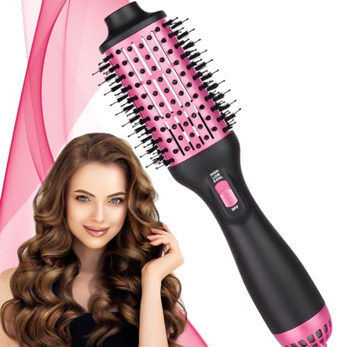 Bizcasa Spazzola Asciugacapelli, Salon One-Step Spazzola Ad Aria Calda, 4 In 1 Spazzola Riscaldata, per asciugatura, raddrizzamento, volumizzante e stile, Tecnologia a Ioni (Rosso-1)